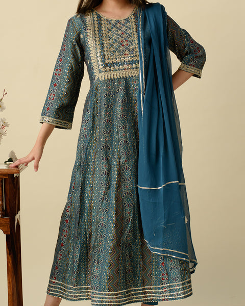 Aegean Blue Anarkali Suit