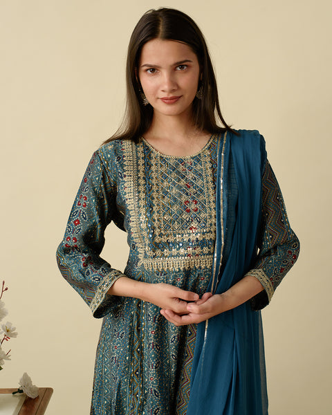 Aegean Blue Anarkali Suit