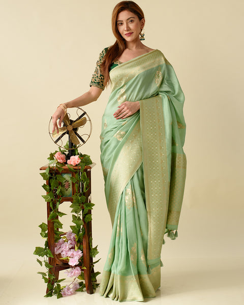Turquoise Blue Dola Silk Designer Saree