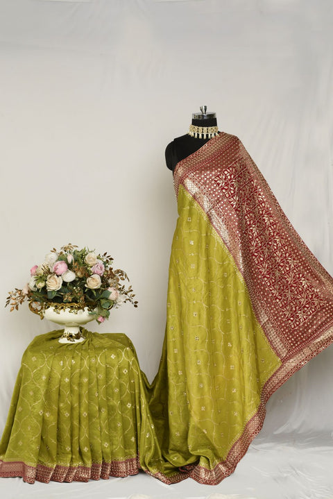 Lime Green Dola Silk Saree