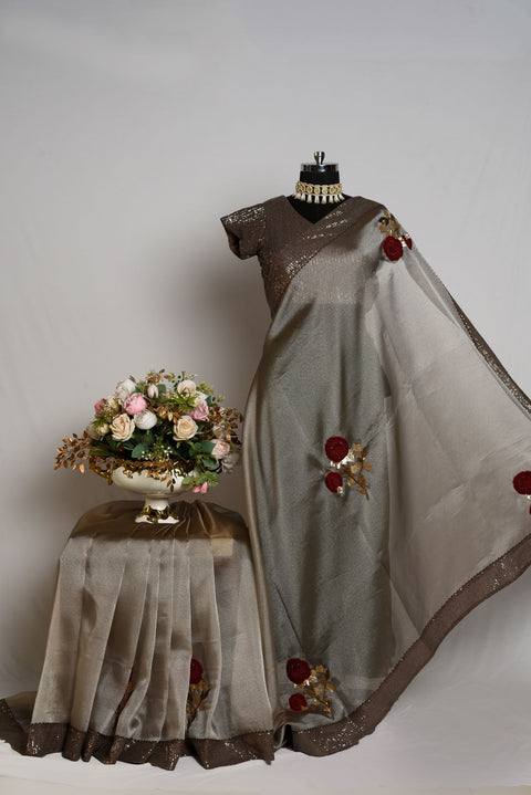 grey organza saree