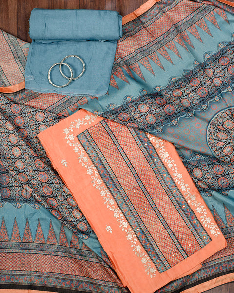 Carrot Orange Semi Stitched Suit