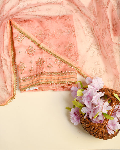 Peach Pink Semi Stitched Suit