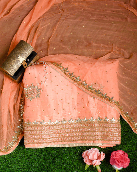 Coral Pink Semi Stitched Suit