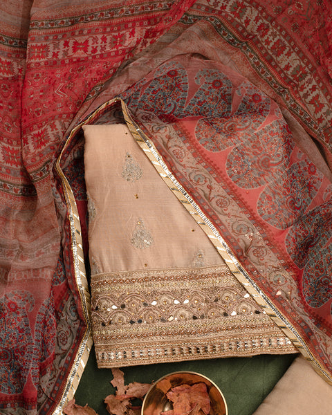 pink Semi Stitched Suit