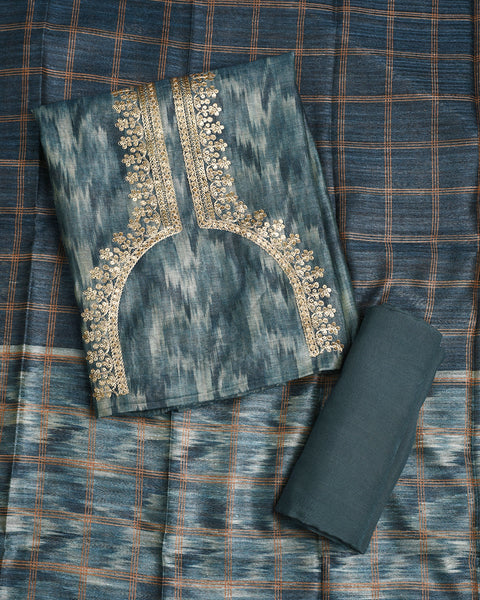 Denim Blue Semi Stitched Suit