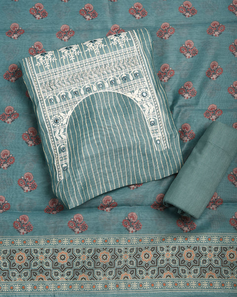Teal Blue Semi Stitched Suit