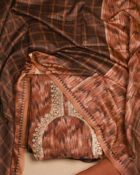 Maroon Semi Stitched Suit
