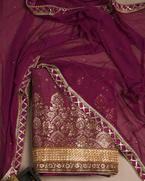 Dark Purple Semi Stitched Suit