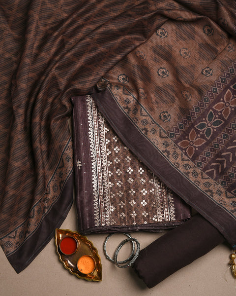 Chocolate Brown Semi Stitched Suit