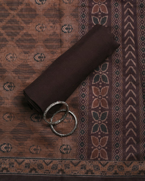 Chocolate Brown Semi Stitched Suit