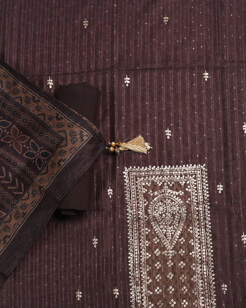 Chocolate Brown Semi Stitched Suit