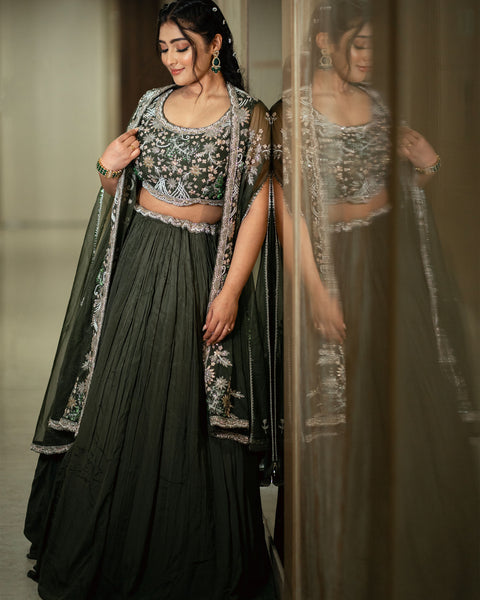 Dark Olive Green Lehenga