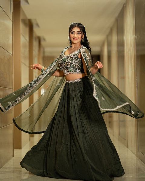 Dark Olive Green Lehenga for wedding