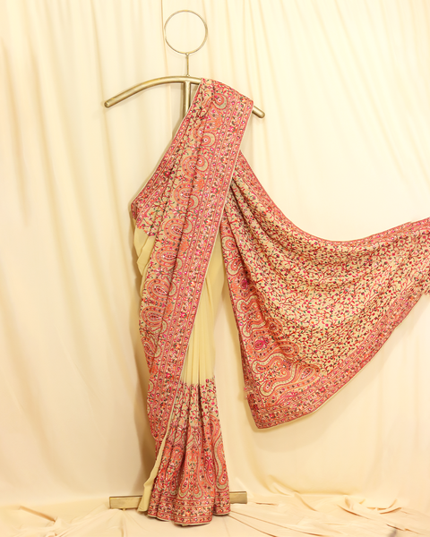 Beige & Pink Designer Saree