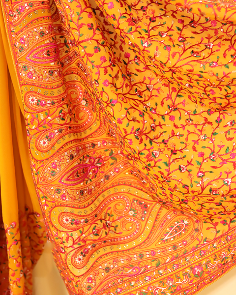 Mustard & Red Designer Saree