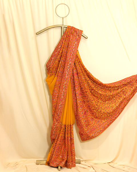 Mustard & Red Designer Saree