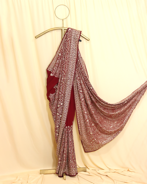 Maroon & Silver Designer Saree