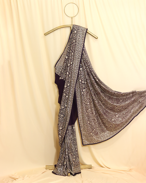 Plum Purple & Silver Embroidered Designer Saree – A Royal Affair