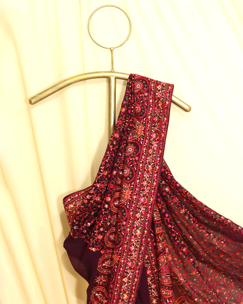 Maroon Designer Saree – A Regal Blend of Tradition