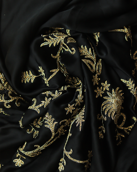 Georgette Embroidery Black Saree with Designer Details