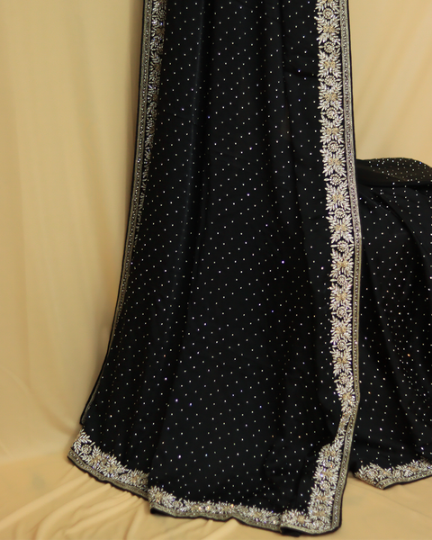 Black Crepe Embroidery Saree with Intricate Border Design