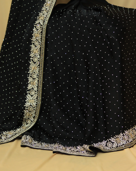 Black Crepe Embroidery Saree with Intricate Border Design