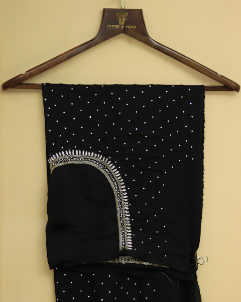 Black Crepe Embroidery Saree with Intricate Border Design