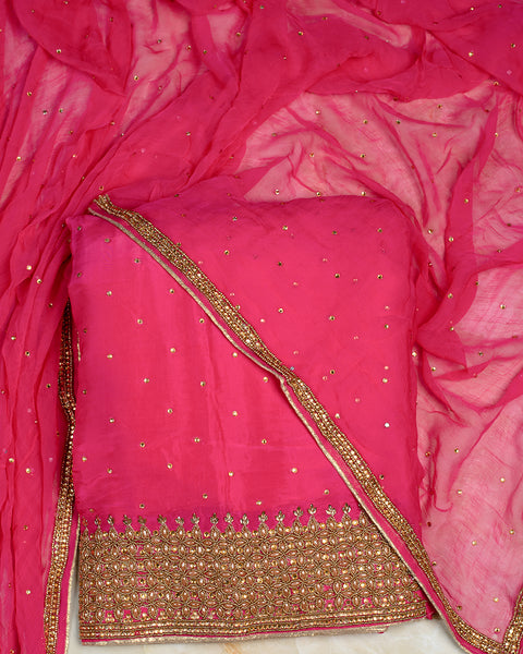 Fiery Rose Pink Semi Stitched Suit