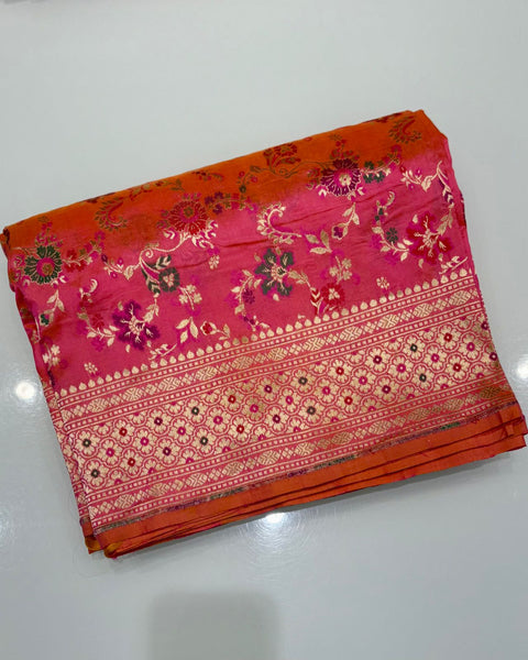 Fuschia Peach Pure Silk Banarasi Katan Saree