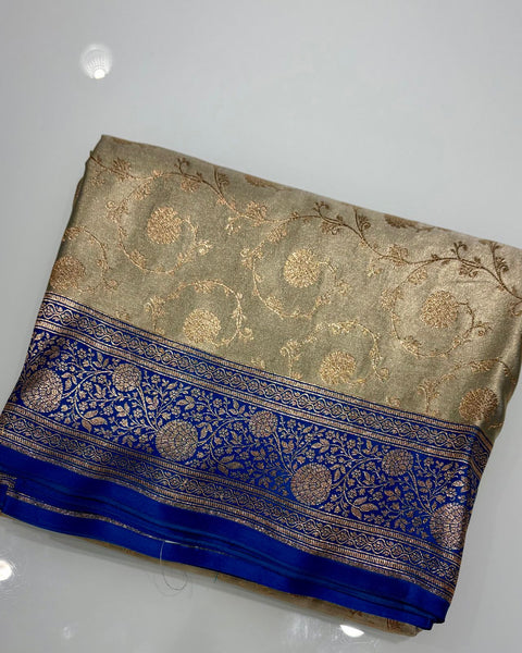 Olive Semi Silk Banarasi Jaal Saree with Contrast Border