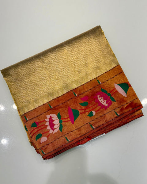 Golden Tissue Pure Silk Paithani with Lotus Border