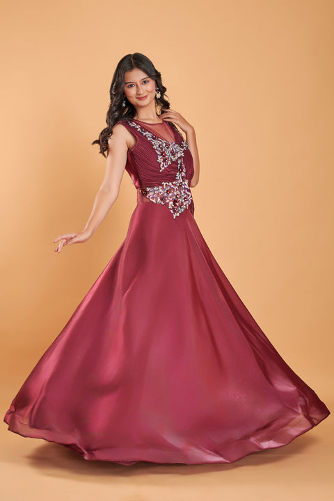 Party Wear Organza light Gown with Stone Work