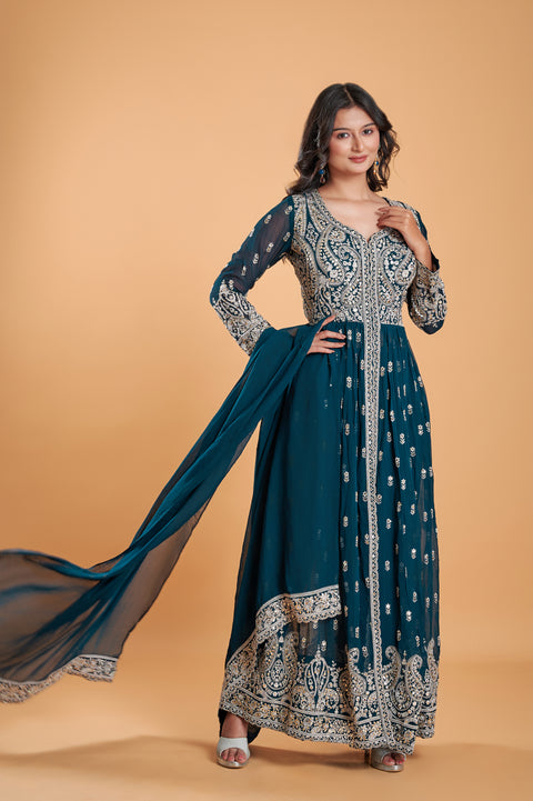 Dazzling Dark Teal Naira Cut Straight Fit Suit