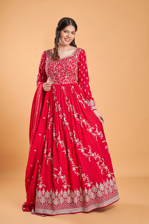 Candy Apple Elegance Raw Silk Anarkali Suit