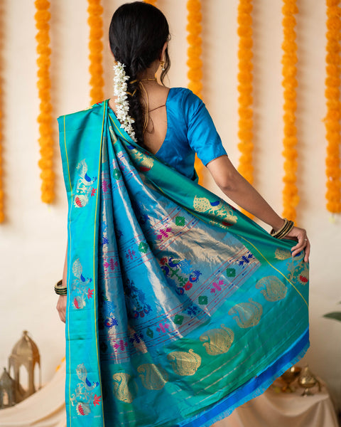Blue Paithani Saree with Designer Border
