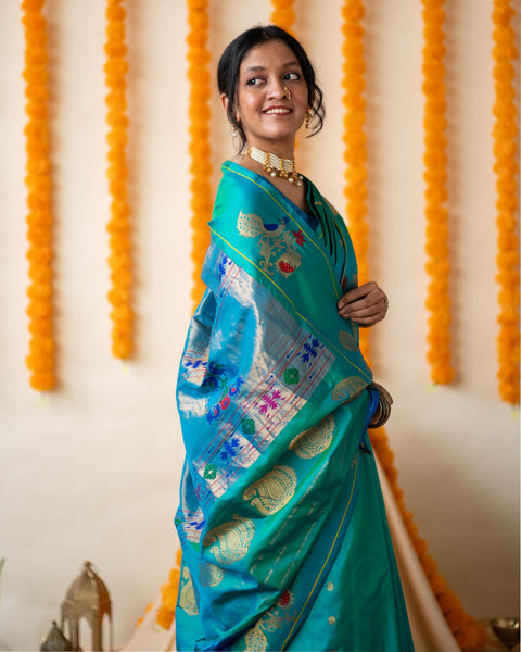Blue Paithani Saree with Designer Border