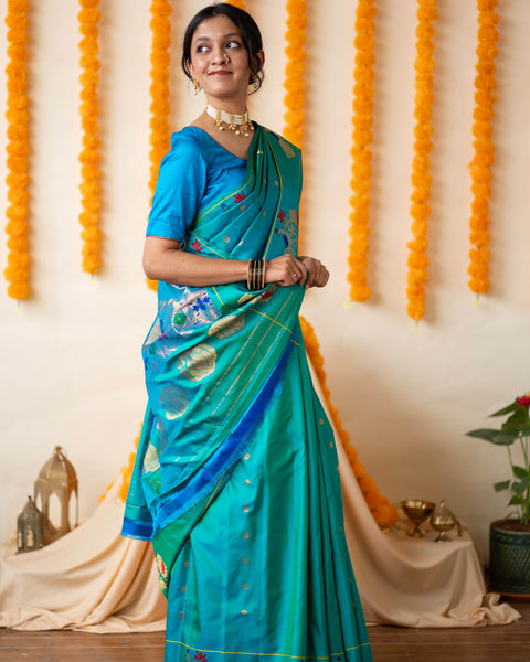 Blue Paithani Saree with Designer Border