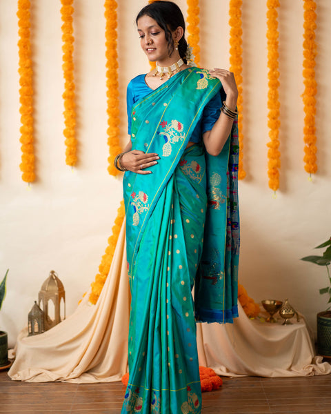 Blue Paithani Saree with Designer Border