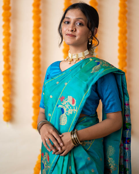 Blue Paithani Saree with Designer Border