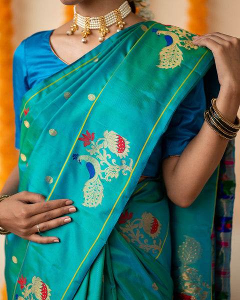 Blue Paithani Saree with Designer Border