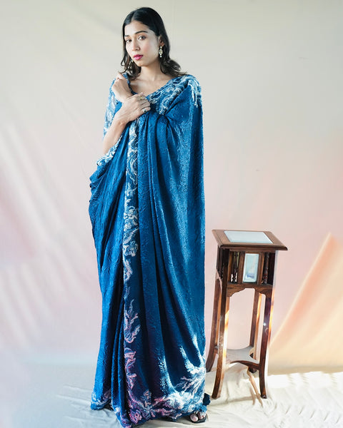 Midnight Blue Designer Saree – A Timeless Statement of Elegance