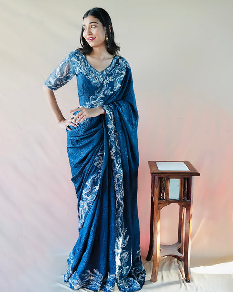 Midnight Blue Designer Saree – A Timeless Statement of Elegance
