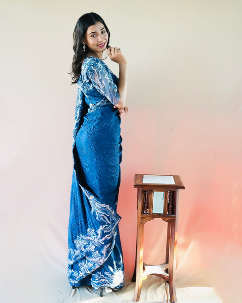Midnight Blue Designer Saree – A Timeless Statement of Elegance
