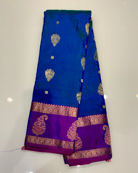 Blue Pure Silk Kanjivaram Saree with Gold Zari Work