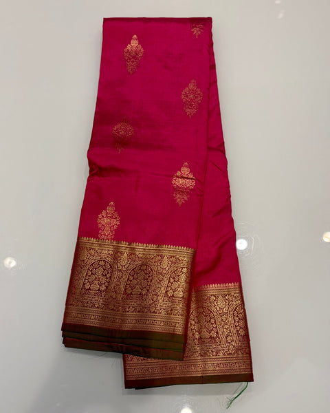 Rani Pink Pure Silk Kanjivaram Saree with Gold Zari Work