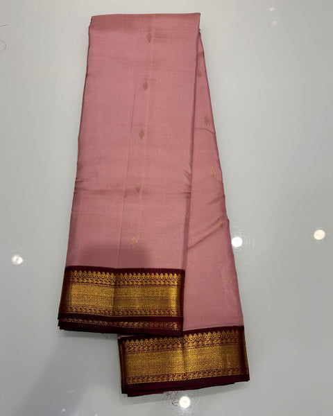 Peach Pink Pure Silk Kanjivaram Saree with Gold Zari Work