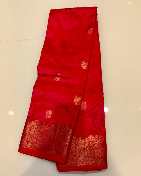 Red Pure Silk Kanjivaram Saree with Golden Zari Work