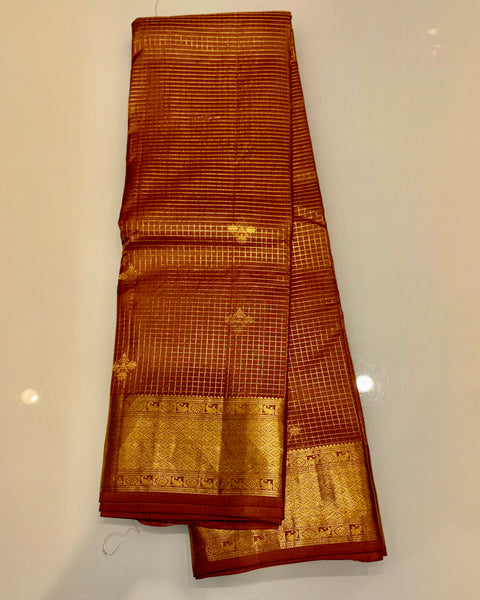 Brown Pure Silk Kanjivaram Saree with Golden Zari Work