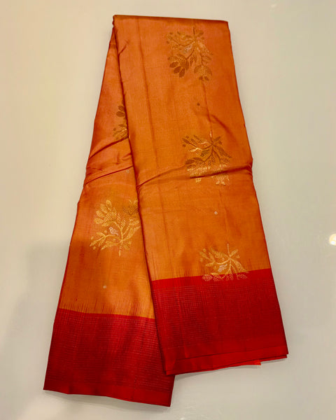 Orange Pure Silk Kanjivaram Saree with Golden Zari Work